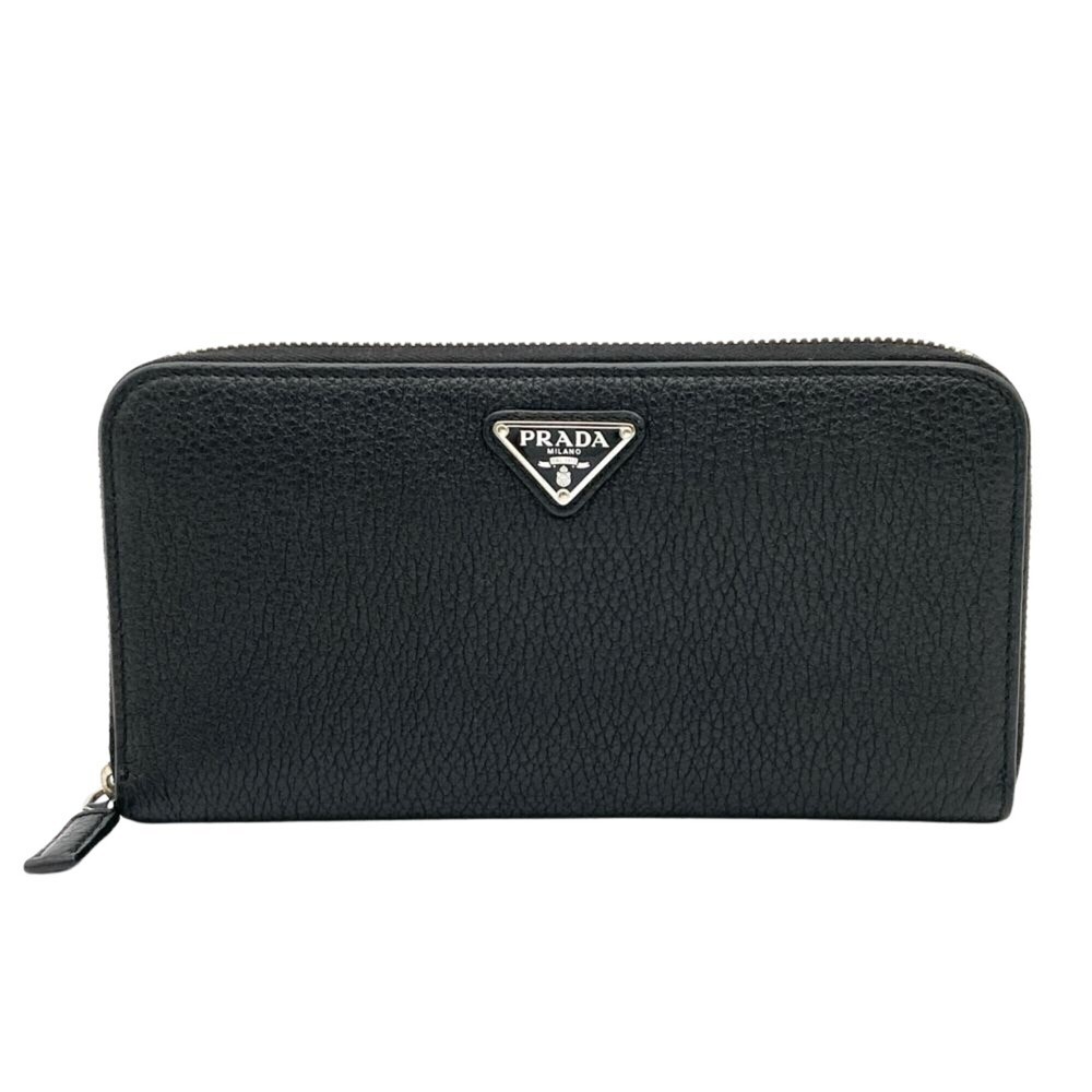 Prada PRADA Round Zip Long Wallet 2ML317 Black Silver Hardware Women's